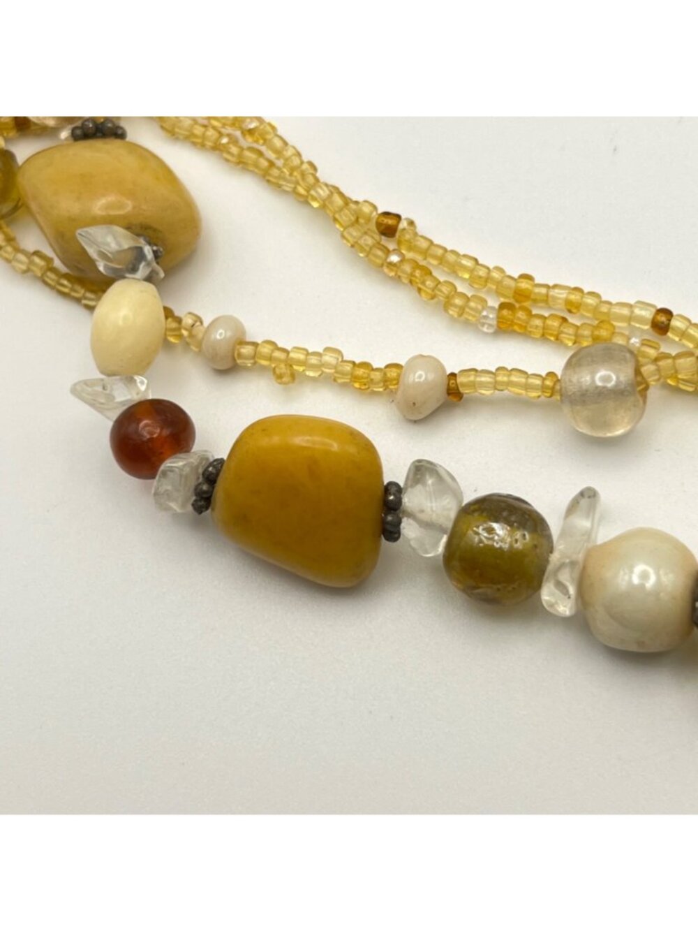 Multi Strand Quartz Glass Bead Necklace  Honey Amber Brown Cream 17-20.25" Boho - Picture 11 of 13